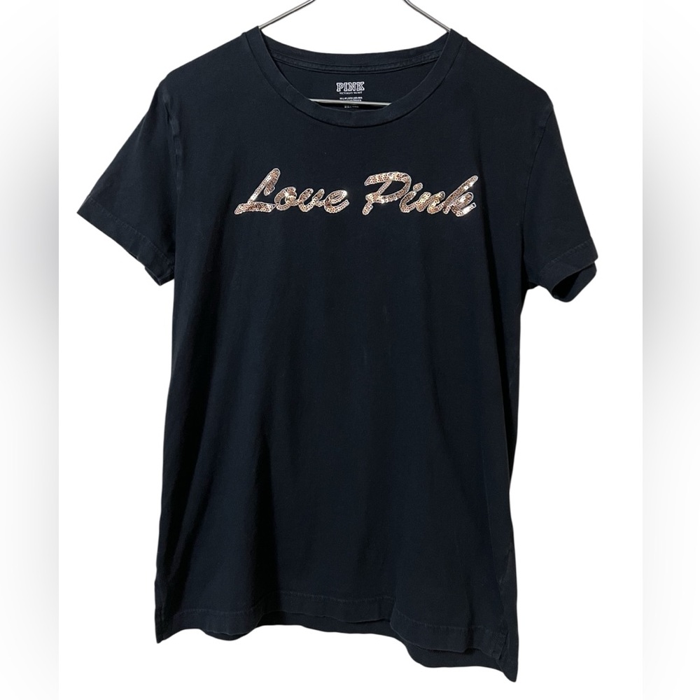 Pink Victoria’s Secret Love Pink copper sequins black short sleeve t-shirt